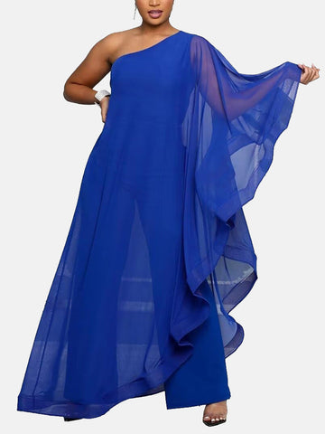 One Shoulder Ruffle Flowy Jumpsuits
