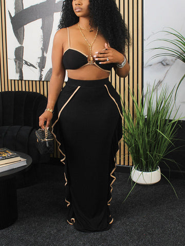 Ribbed Bralette Ruffle Trim Skirt Set
