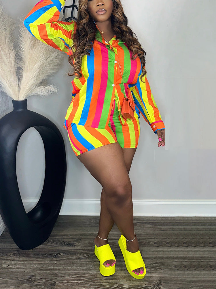 Vibrant Striped Shirt  Shorts Set