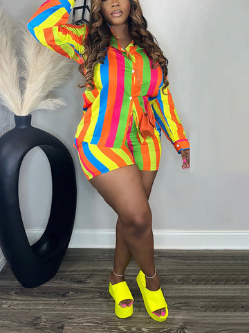 Vibrant Striped Shirt  Shorts Set