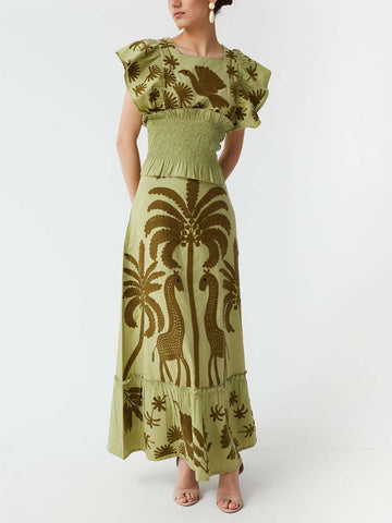 Elegant Palm Tree And Exotic Bird Print Skirt