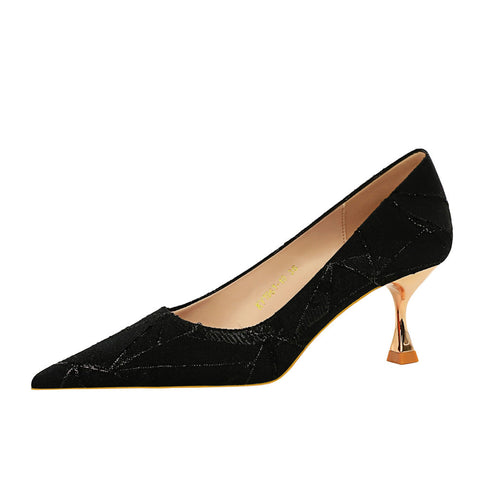 Chic High Heels Pumps Metal heel Pointed Toe Black Shoes