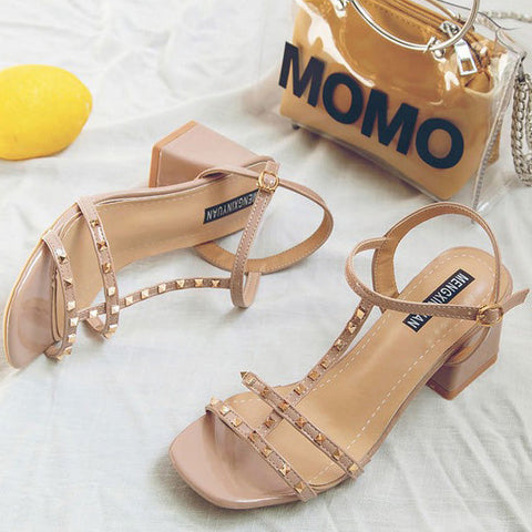 Open-toe Chunky Heel Sandals Decor With Rivet