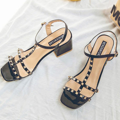 Open-toe Chunky Heel Sandals Decor With Rivet