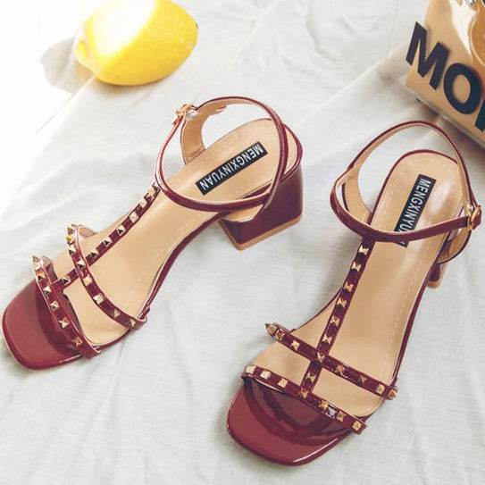 Open-toe Chunky Heel Sandals Decor With Rivet