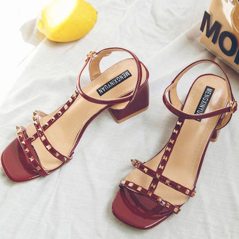 Open-toe Chunky Heel Sandals Decor With Rivet