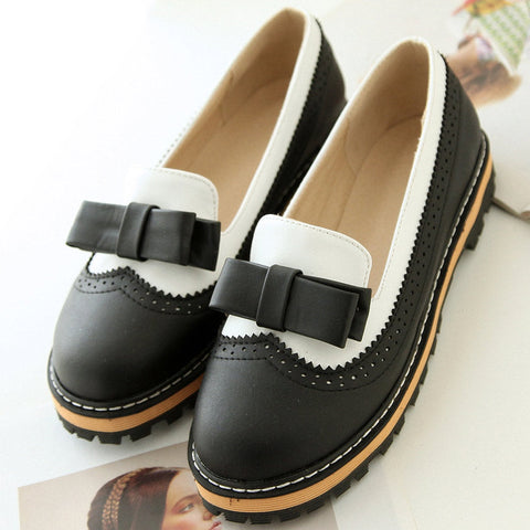 Colorblock Bowknot Flats Mary Jane Shoes