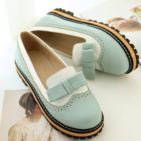 Colorblock Bowknot Flats Mary Jane Shoes