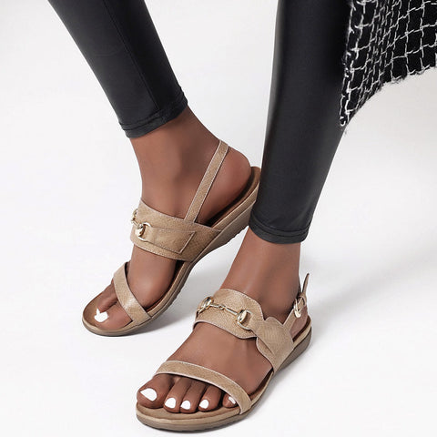 Comfort Flats Open Toe Sandals With Buckle