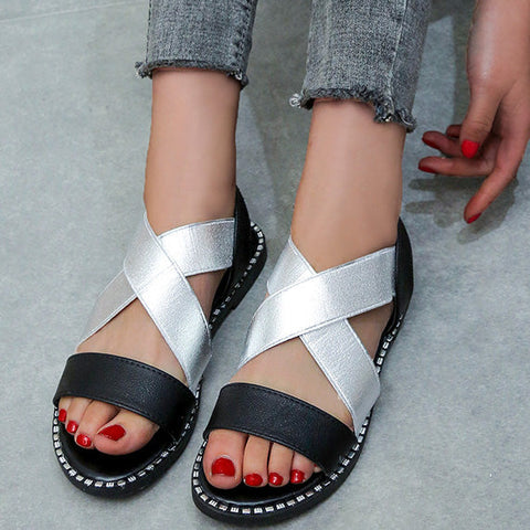 Comfort Two-tone Flats Crossover Sandals