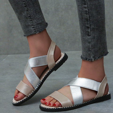 Comfort Two-tone Flats Crossover Sandals