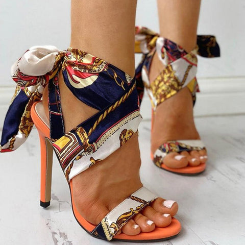 Crossover Strap Lace-up Stilettos Platform Sandals