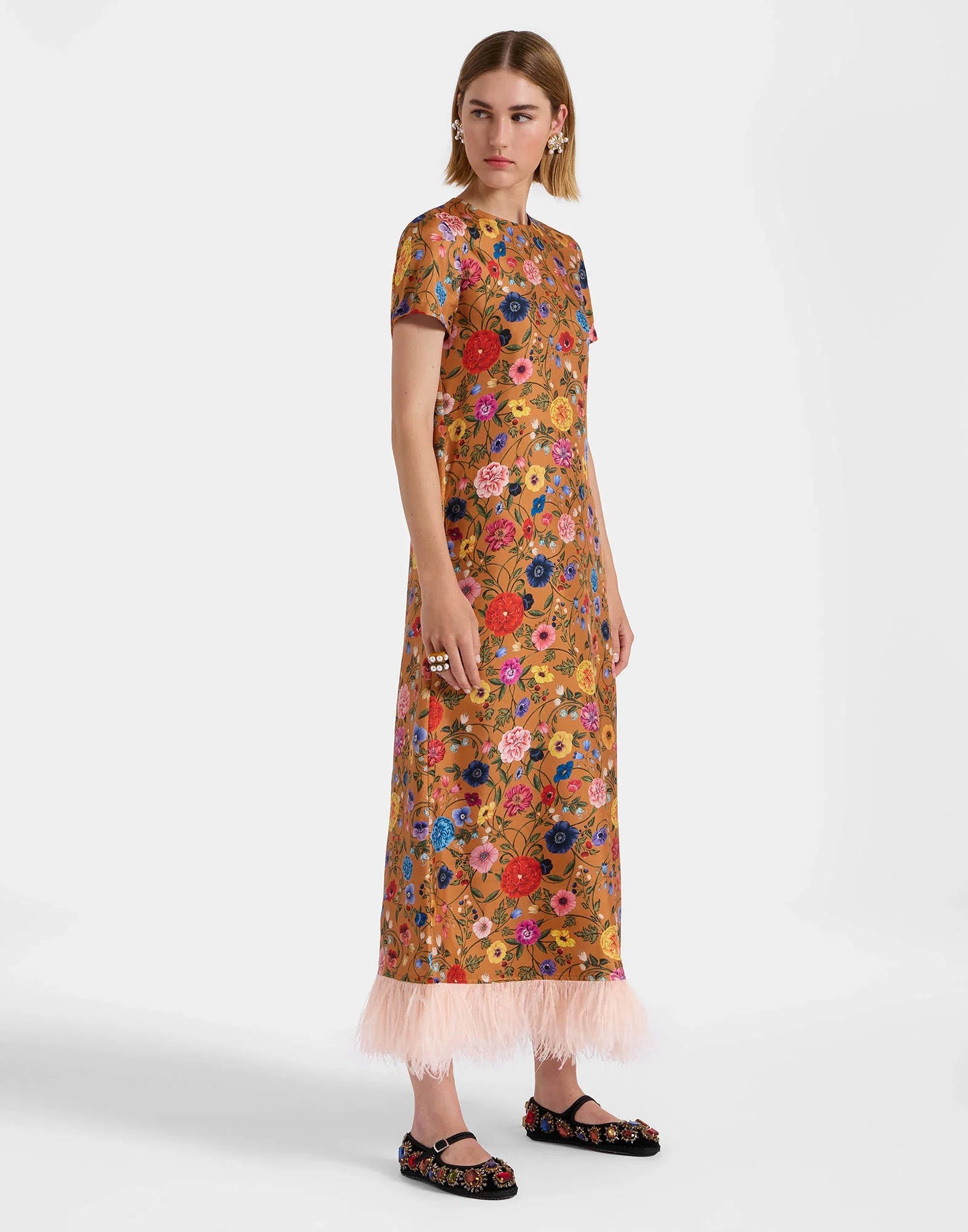 Floral - Printed Feather - Hem Dress