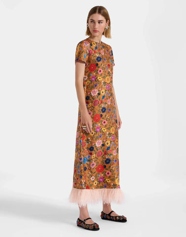 Floral - Printed Feather - Hem Dress