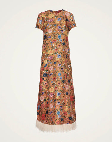 Floral - Printed Feather - Hem Dress