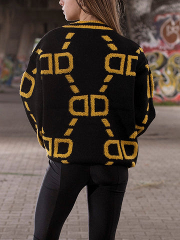Contrast Letter Knit Cardigans