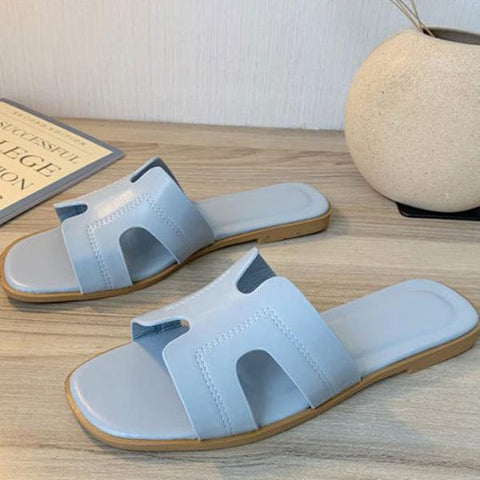 Square Head Open-toe Flat Sandal Slippers