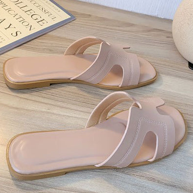 Square Head Open-toe Flat Sandal Slippers
