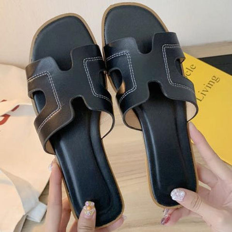 Square Head Open-toe Flat Sandal Slippers