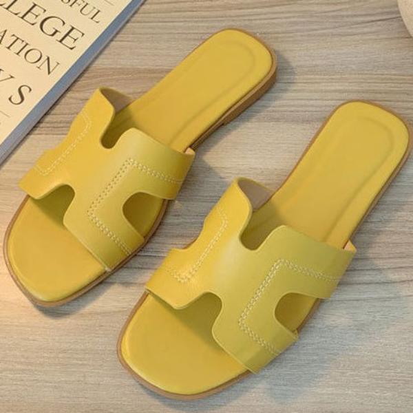 Square Head Open-toe Flat Sandal Slippers