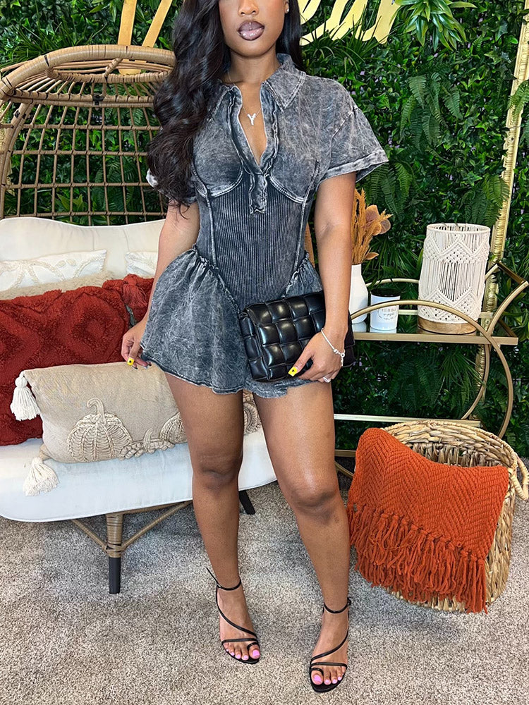 Acid-Wash Flare Rompers
