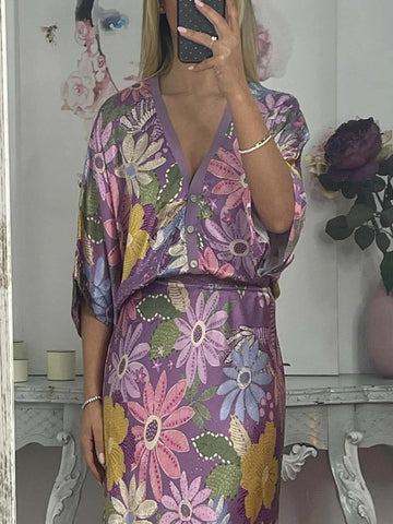 Exquisite Satin Floral Print Mermaid Skirt Set