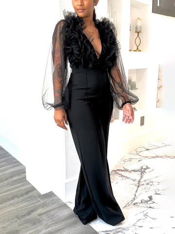 Mesh V Neck Jumpsuits