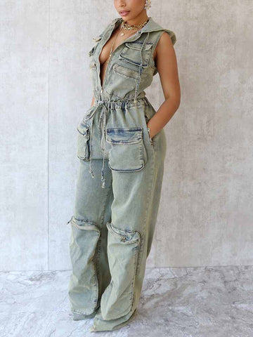 Vintage Hoodie Denim Jumpsuits