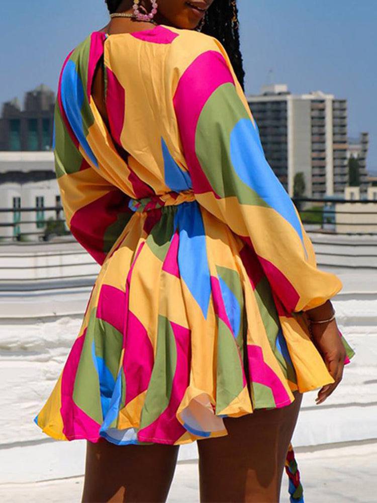 Tie Dye With Belt V Neck Dresses