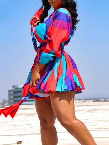 Tie Dye With Belt V Neck Dresses