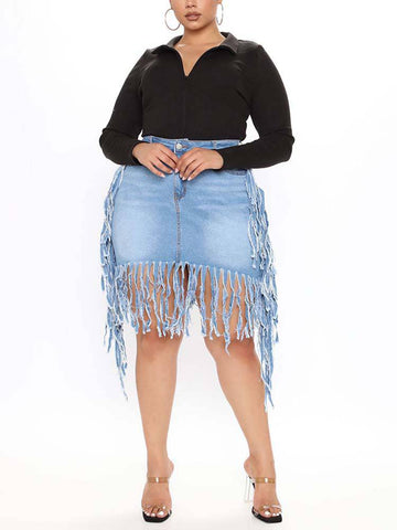 Fringe Denim Mini Skirts
