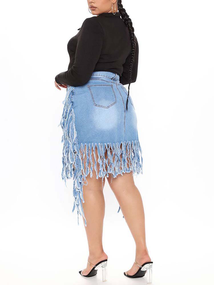 Fringe Denim Mini Skirts