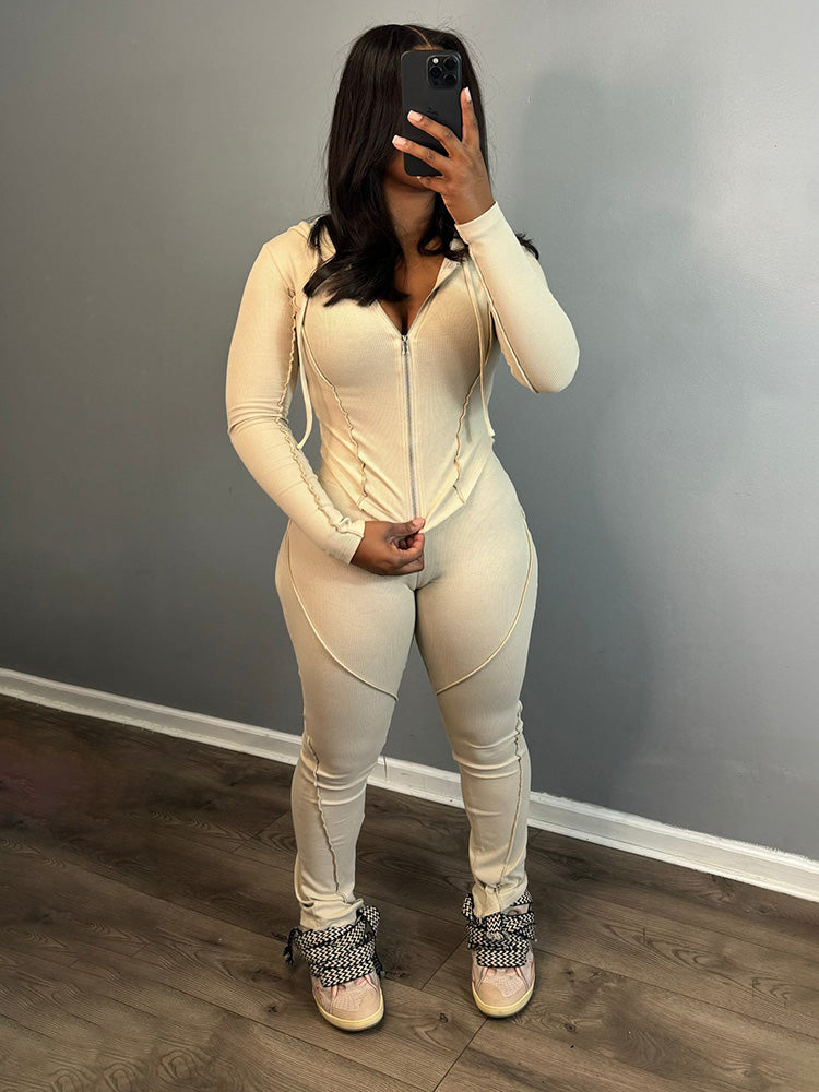 Ribbed Hoodie Top  Leggings Set