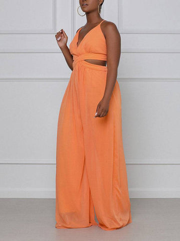 Straps V-Neck Cut Out Jumpsuits