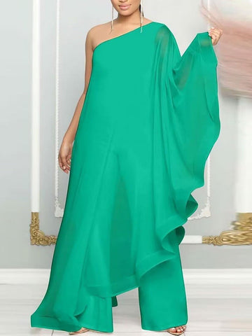 One Shoulder Ruffle Flowy Jumpsuits