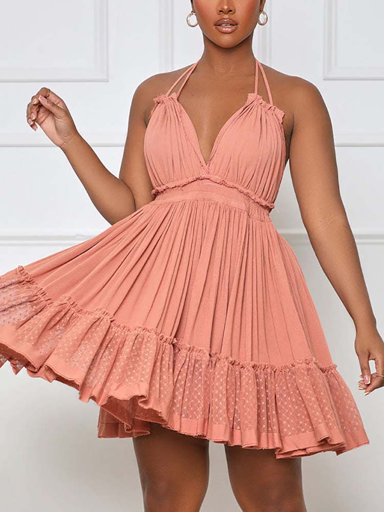 Halter Backless Ruffle Dresses