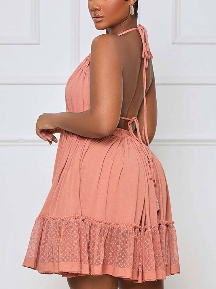 Halter Backless Ruffle Dresses