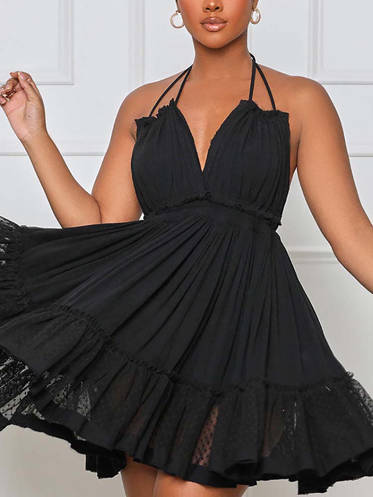 Halter Backless Ruffle Dresses