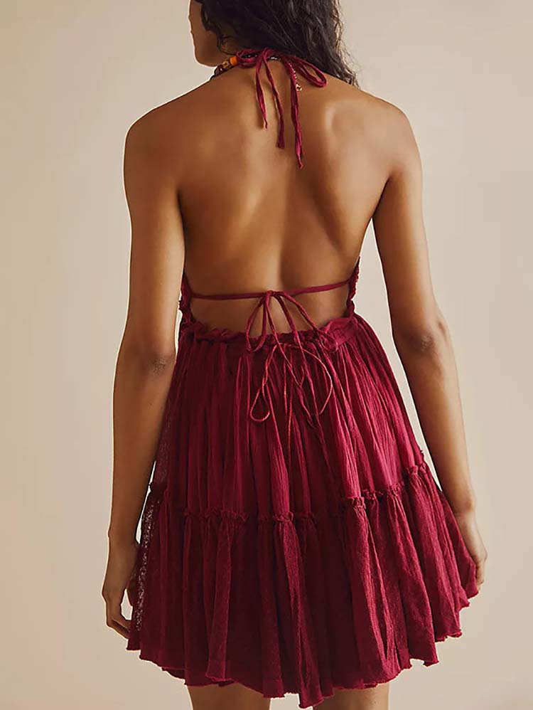 Halter Backless Ruffle Dresses