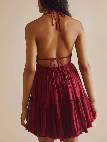 Halter Backless Ruffle Dresses