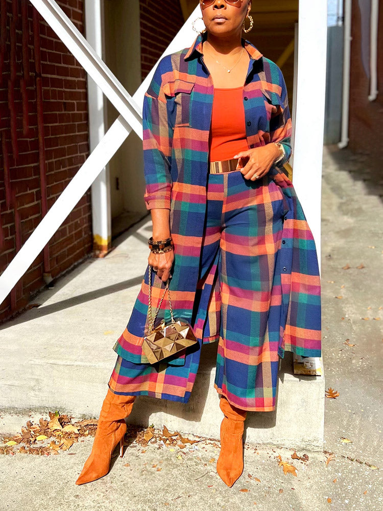 Plaid Cardigan Pants Set