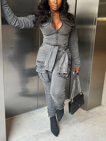 Edgy Belt Denim Jumpsuits