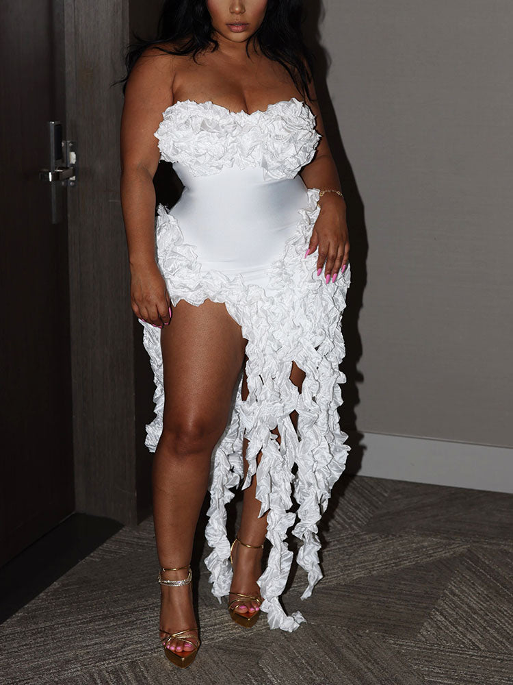 Strapless Irregular Ruffle Dresses
