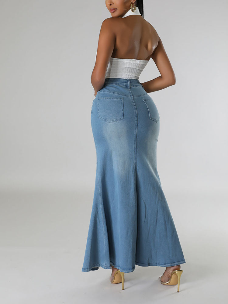 Front Slit Denim Skirts