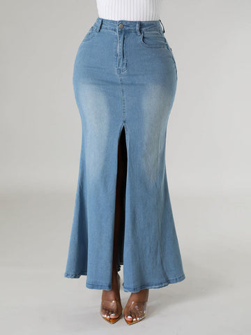 Front Slit Denim Skirts