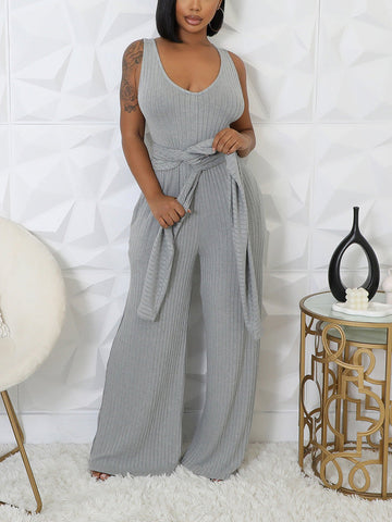 Ribbed Bolero  Jumpsuit Set