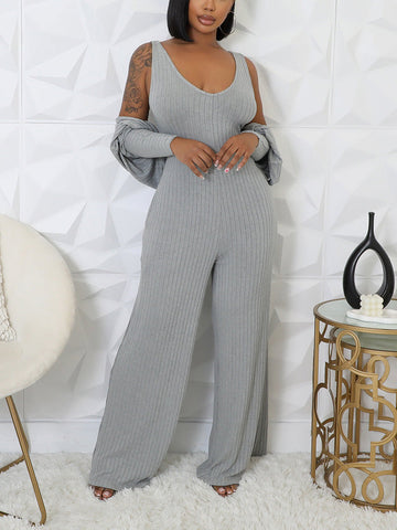 Ribbed Bolero  Jumpsuit Set