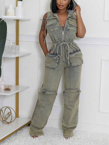Vintage Hoodie Denim Jumpsuits