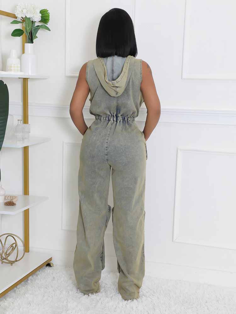 Vintage Hoodie Denim Jumpsuits