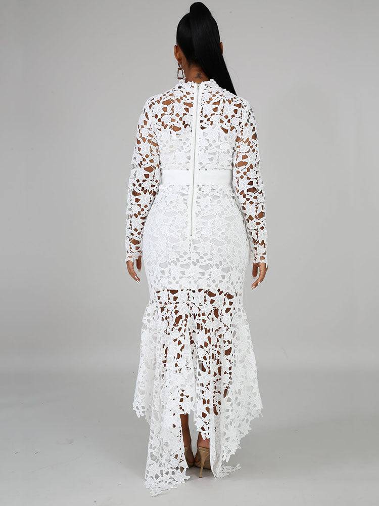 Lace O Neck Irregular Maxi Dresses